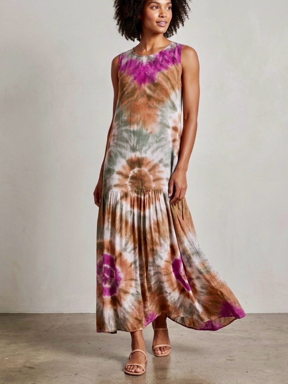 YFB Young Fabulous & Broke Tie Dye Sleeveless Maxi Dress- Size L -Boho Chic